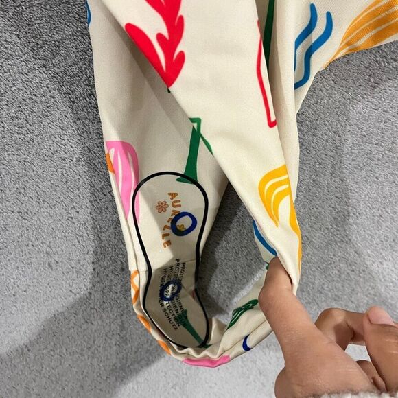 Aurelle Palmier One Piece Swimsuit Retro Print Bathing Suit High Waist Sz S NEW - Picture 2 of 7